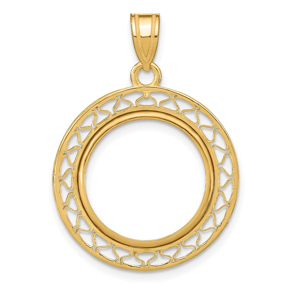 Wideband Distinguished Coin Jewelry 14k Polished Fancy Wire 16.5mm Prong Coin Bezel Pendant