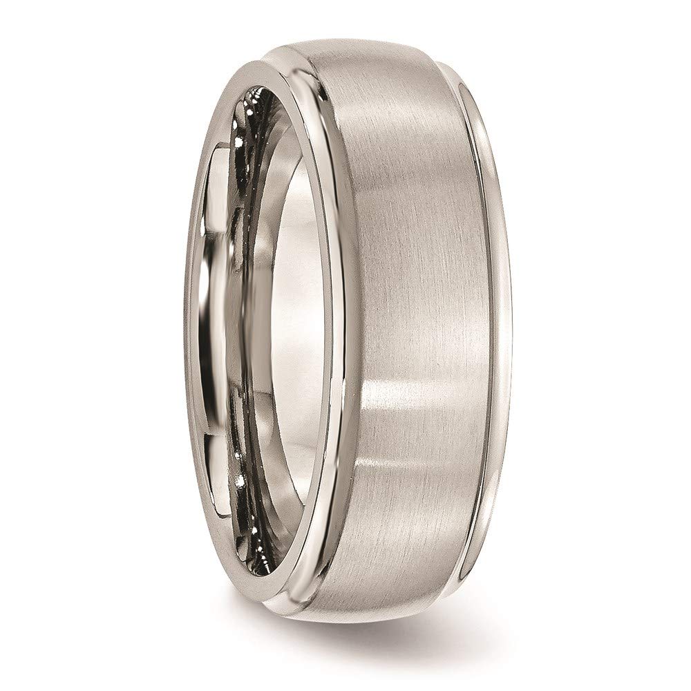 Stainless Steel Polished w/Brushed Center 8mm Ridged Edge Band Size - 10