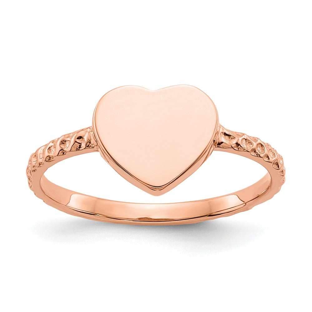 14k Rose Gold Polished Textured Heart Ring Size 7