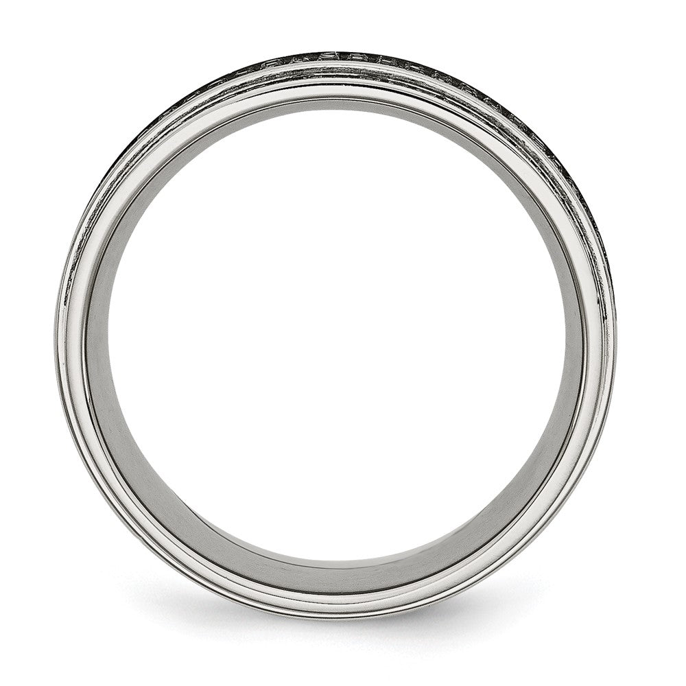 Stainless Steel Polished 1/2ct Black Diamond 10mm Ridged Edge Band Size - 7.5