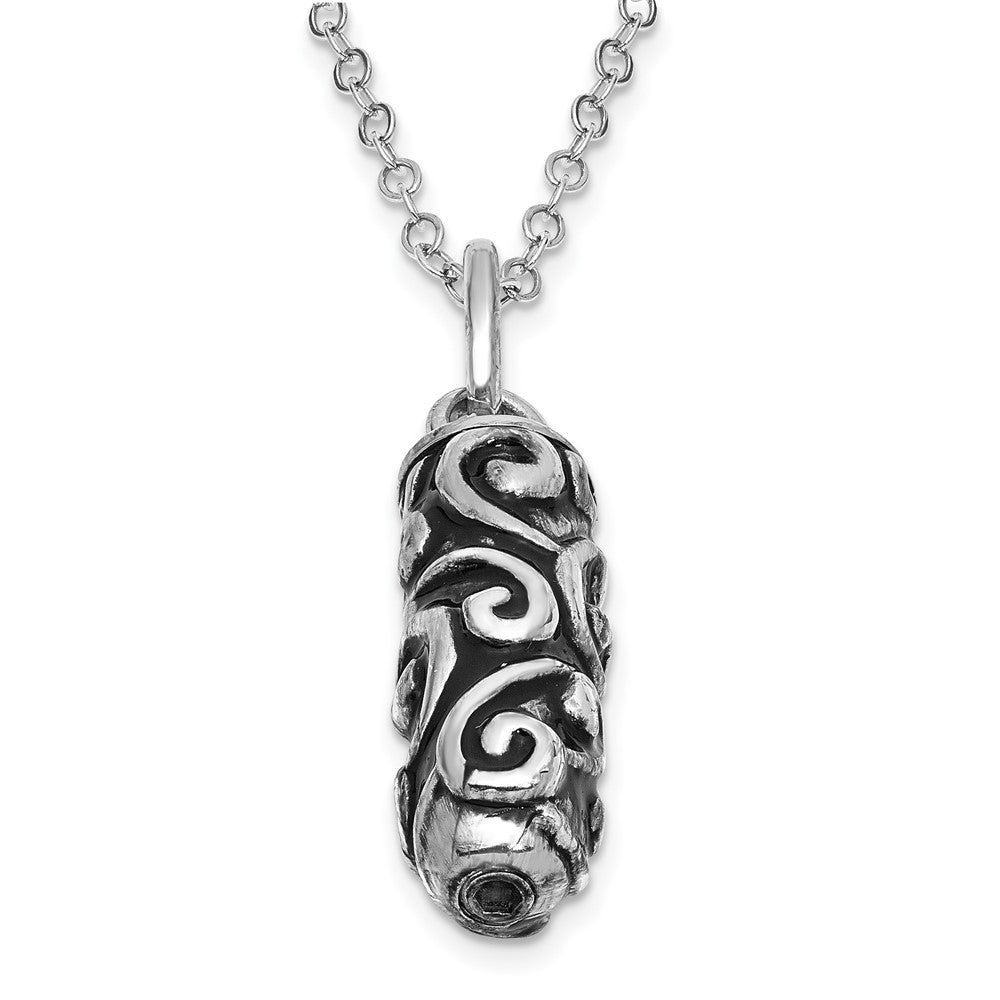 Sentimental Expressions Sterling Silver Rhodium-plated Antiqued Cylinder Remembrance Ash Holder 18 Inch Necklace 18 Inches