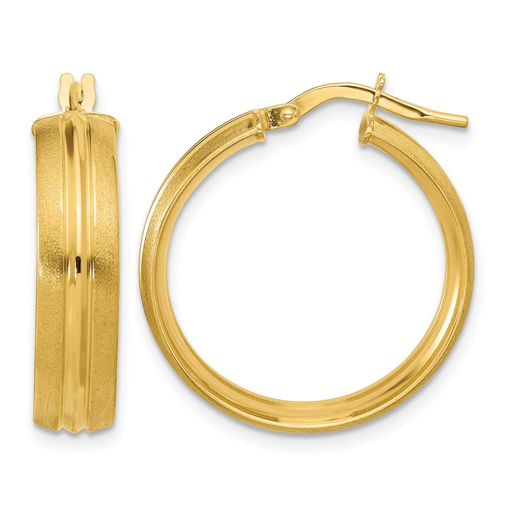 14K Gold Polished & Satin Round Hoop Earrings