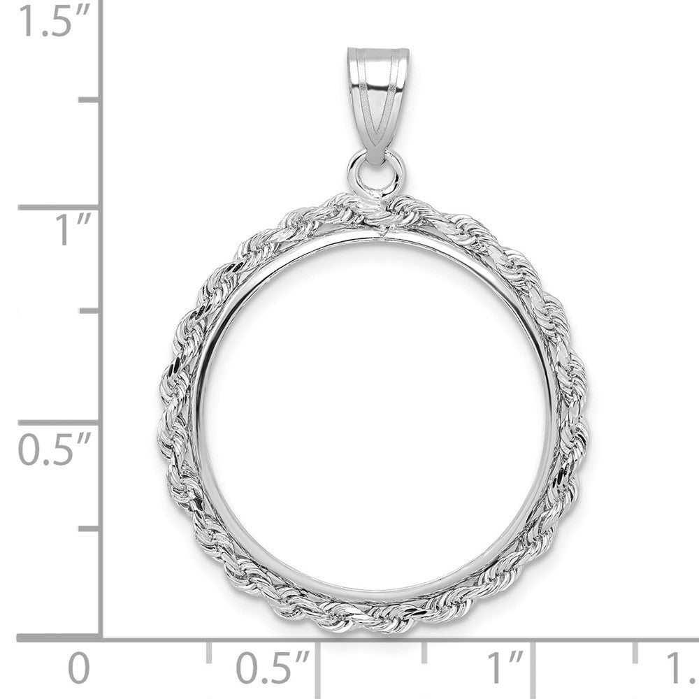Wideband Distinguished Coin Jewelry 14k White Gold Polished Rope 22.0mm Prong Coin Bezel Pendant