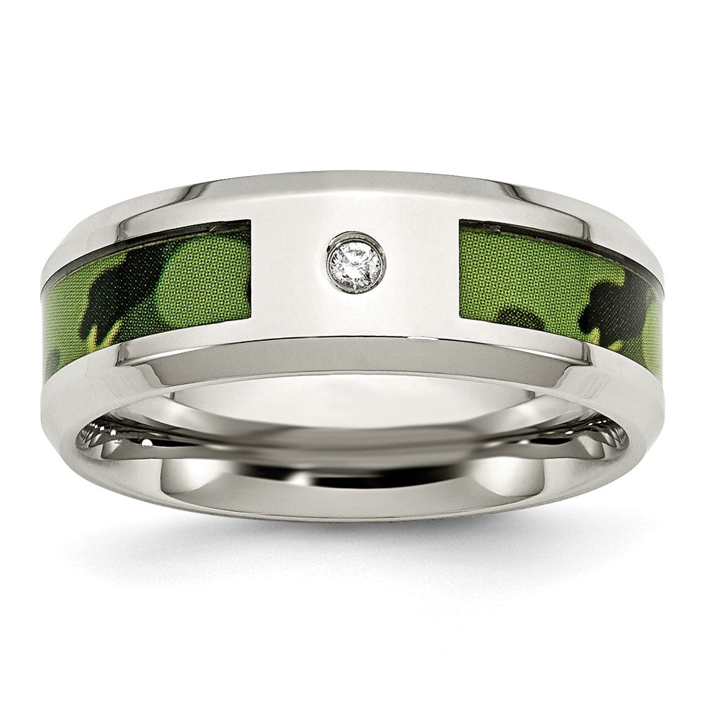 Stainless Steel Polished Camouflage .03ct Diamond 8mm Band Size - 10