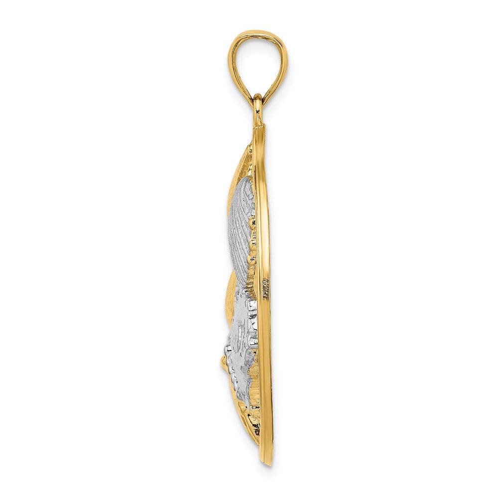 14k with White Rhodium Shell Cluster in Circle Charm