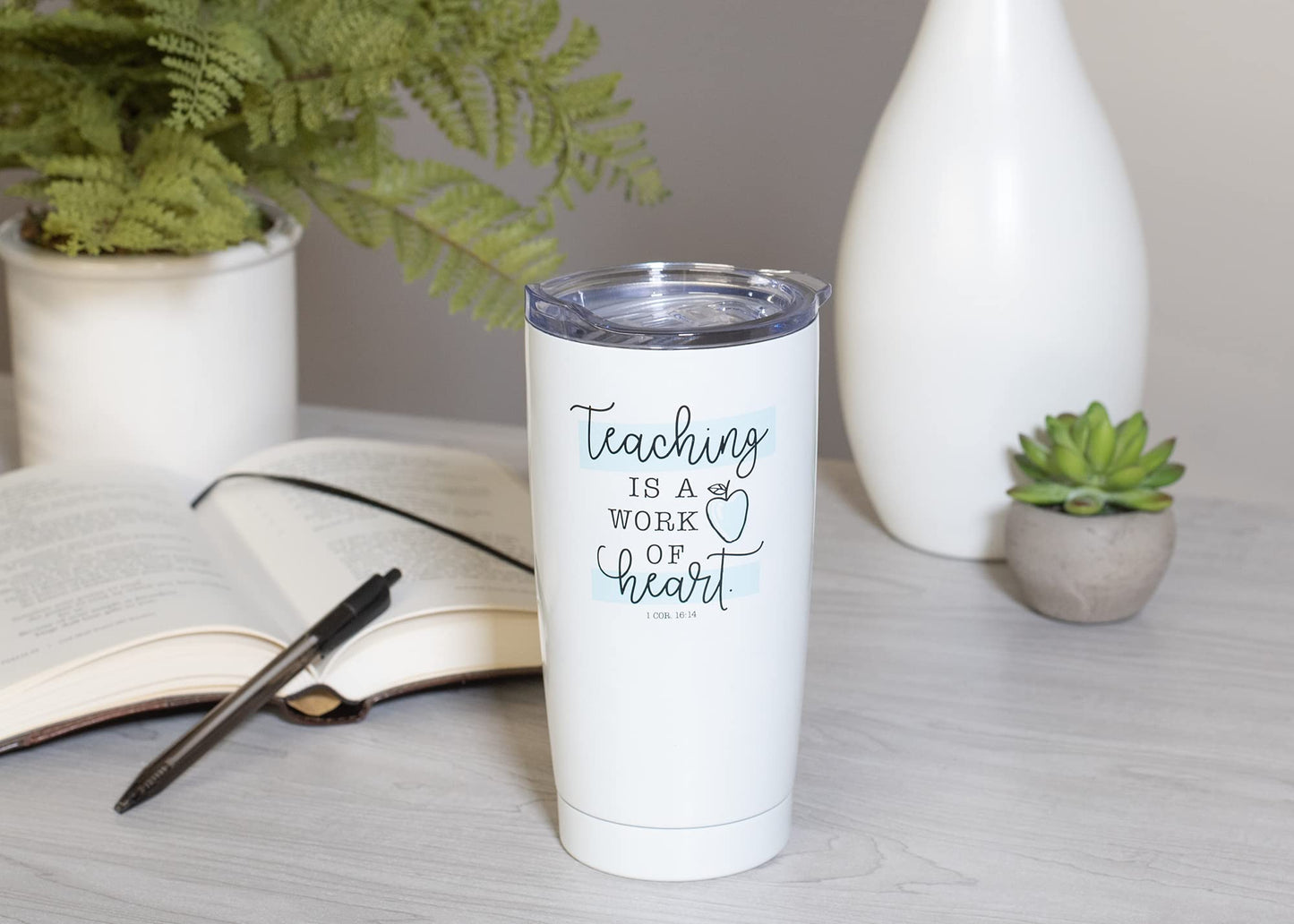 Teaching Is A Work Of Heart Stainless Steel Tumbler, White