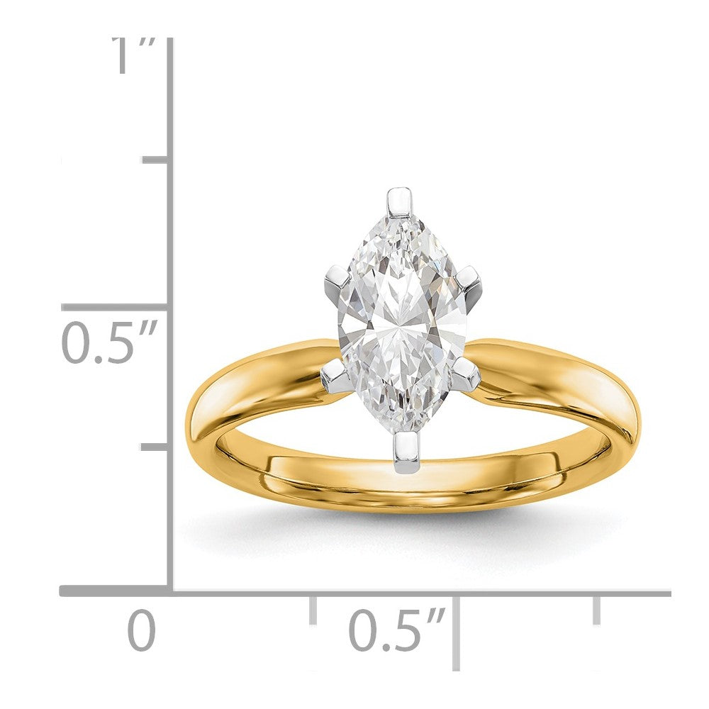 14k Two-Tone 1 carat Medium-Weight Comfort-Fit 6-Prong Tulip-Head Marquise Solitaire Ring Mounting