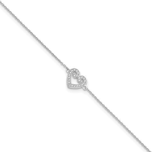 Brilliant Embers Sterling Silver Rhodium-plated 23 Stone 9 inch Micro Pav‚ CZ Heart Anklet with 1 Inch Extender 9 inches