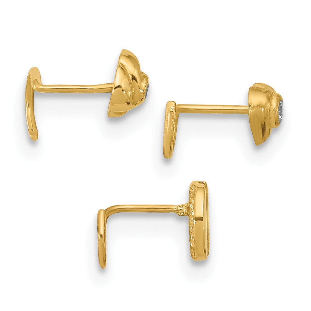 14K Gold 22 Gauge CZ Heart, Flower & Circle Nose Post Set