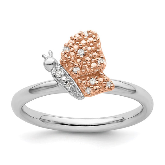 Sterling Silver/Rose Gold-plated Stackable Expressions Diam. Butterfly Ring Size -8
