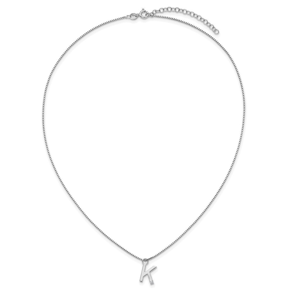 White Ice Sterling Silver Rhodium-plated 18 inch Diamond Letter K Initial Necklace plus 2 inch Extender 18 Inches