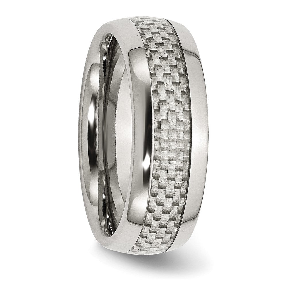 Stainless Steel Polished w/ Grey Carbon Fiber Inlay 8mm Band Size - 6