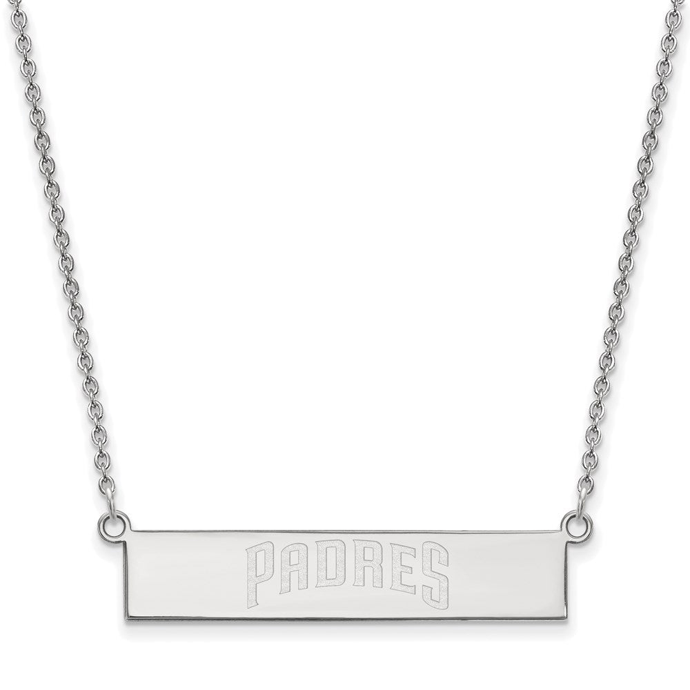 Sterling Silver Rhodium-plated MLB LogoArt San Diego Padres Team Script Small Bar 18 inch Necklace