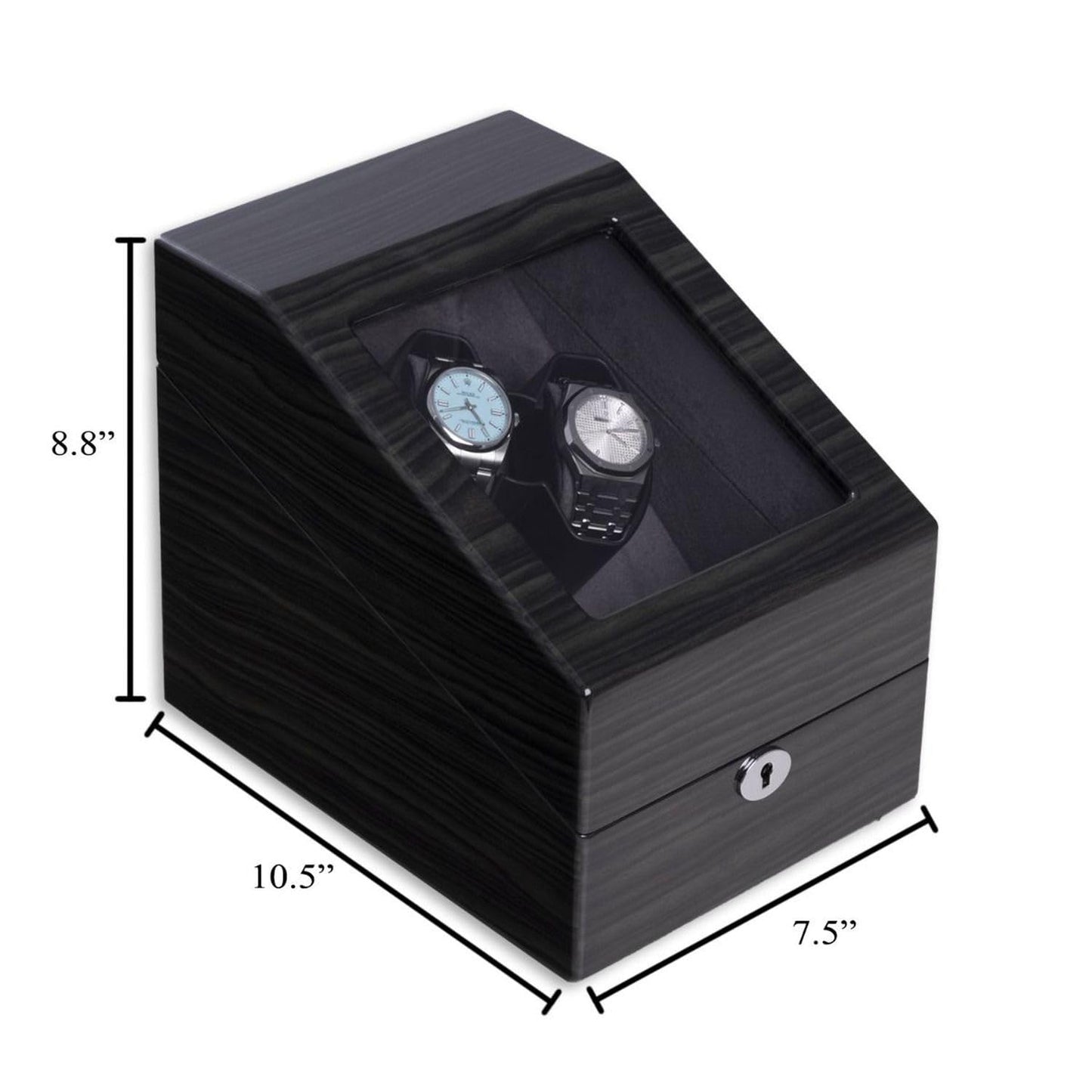 Bey Berk Submariner Polished Ash Wood Two Watch Winder and Three Watch Storage