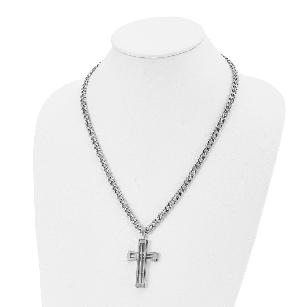 Stainless Steel Polished Cross 22in Necklace
