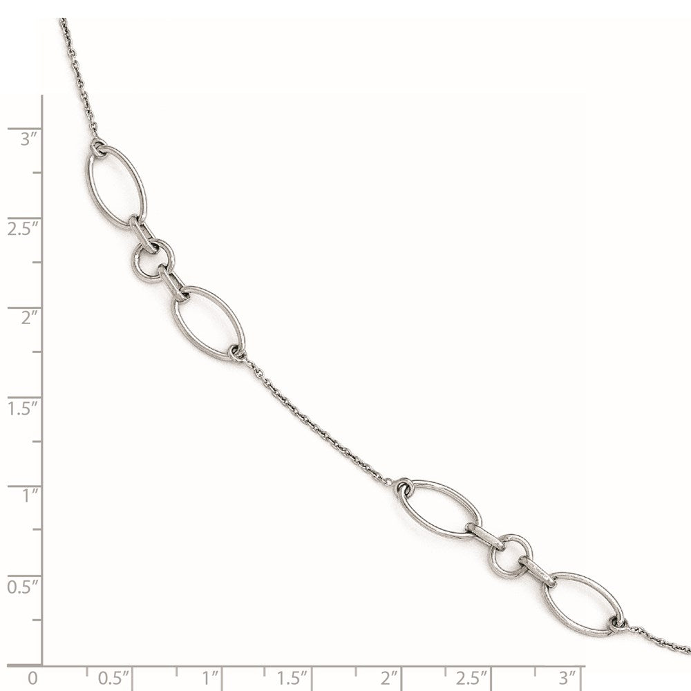 Sterling Silver Rhodium-plated Fancy Link 9 with 1in ext. Anklet