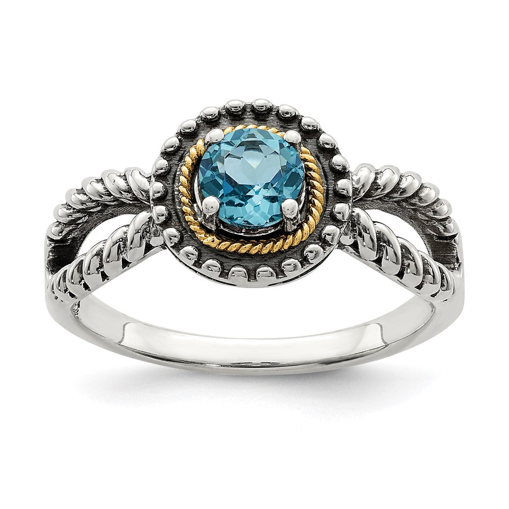 Shey Couture Sterling Silver with 14K Accent Antiqued Round Light Swiss Blue Topaz Ring