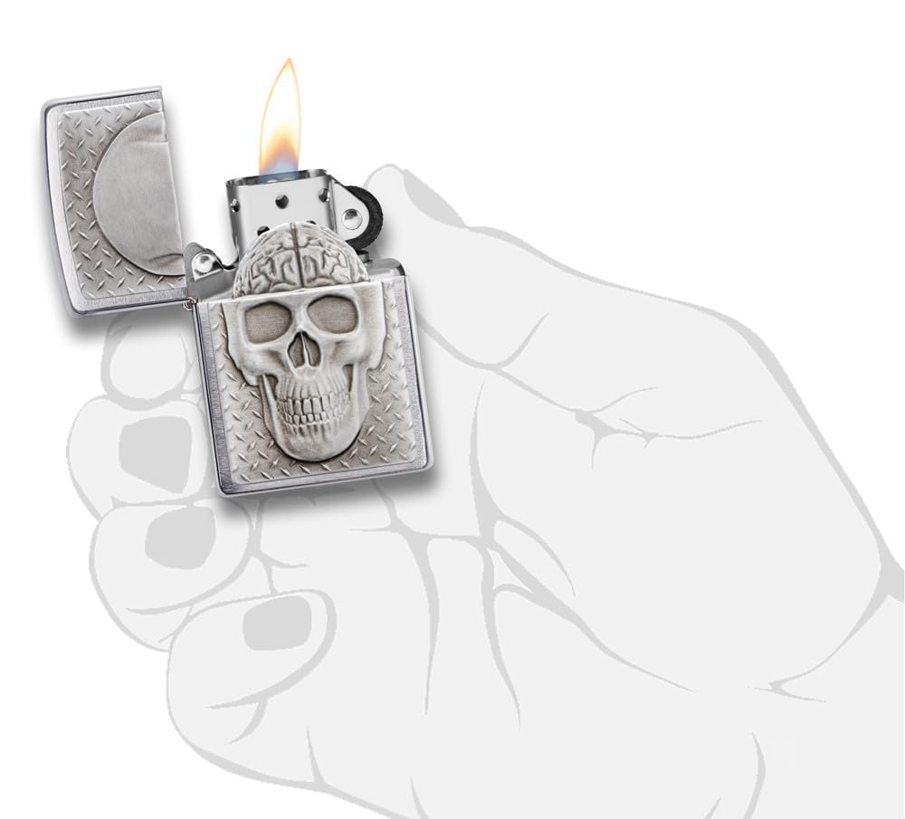 Zippo Skull with Brain Surprise Brushed Chrome Pocket Lighter
