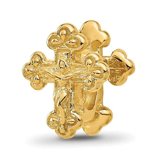 Sterling Silver Reflections Gold-plated Budded Crucifix Bead