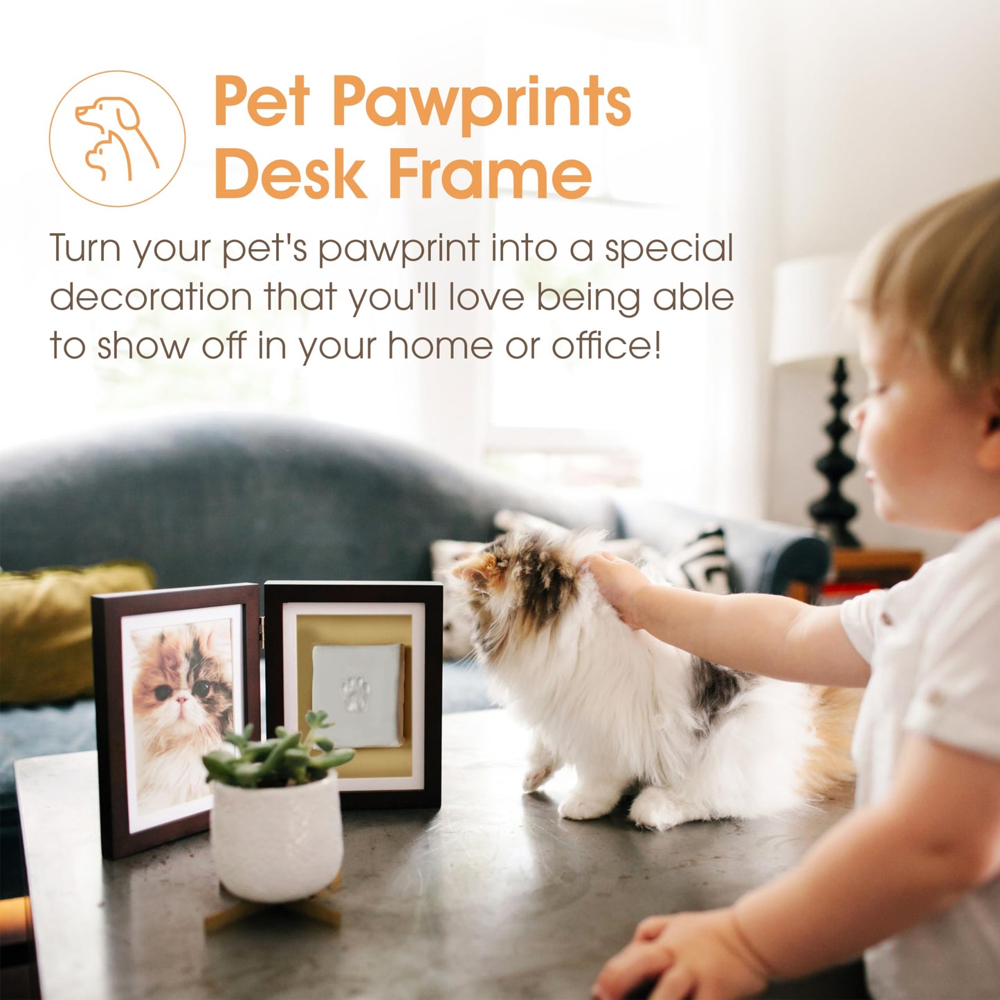 Pearhead Pet Pawprints Wood Tabletop Picture Frame Kit for Dogs and Cats, Brown, 4" x 6"
