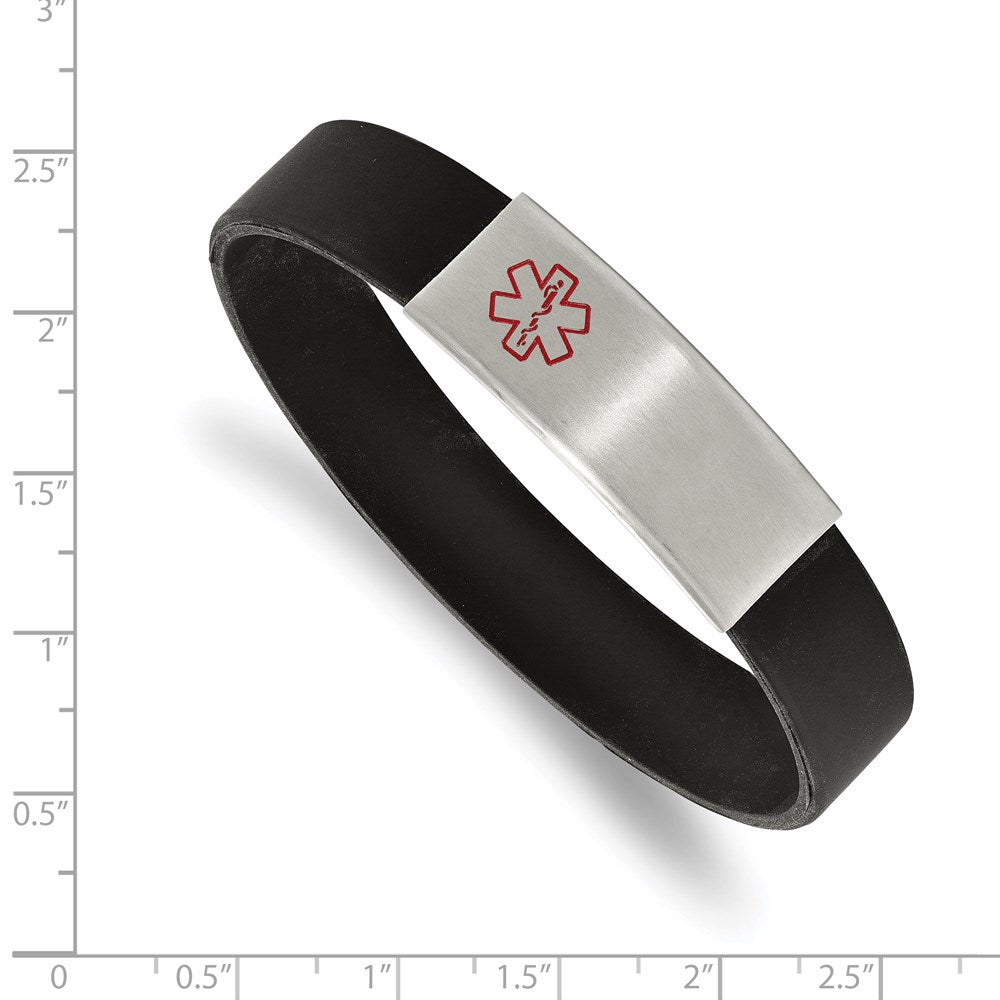 Stainless Steel Brushed w/Red Enamel Silicone Stretch Medical ID Bracelet 7.25 inches
