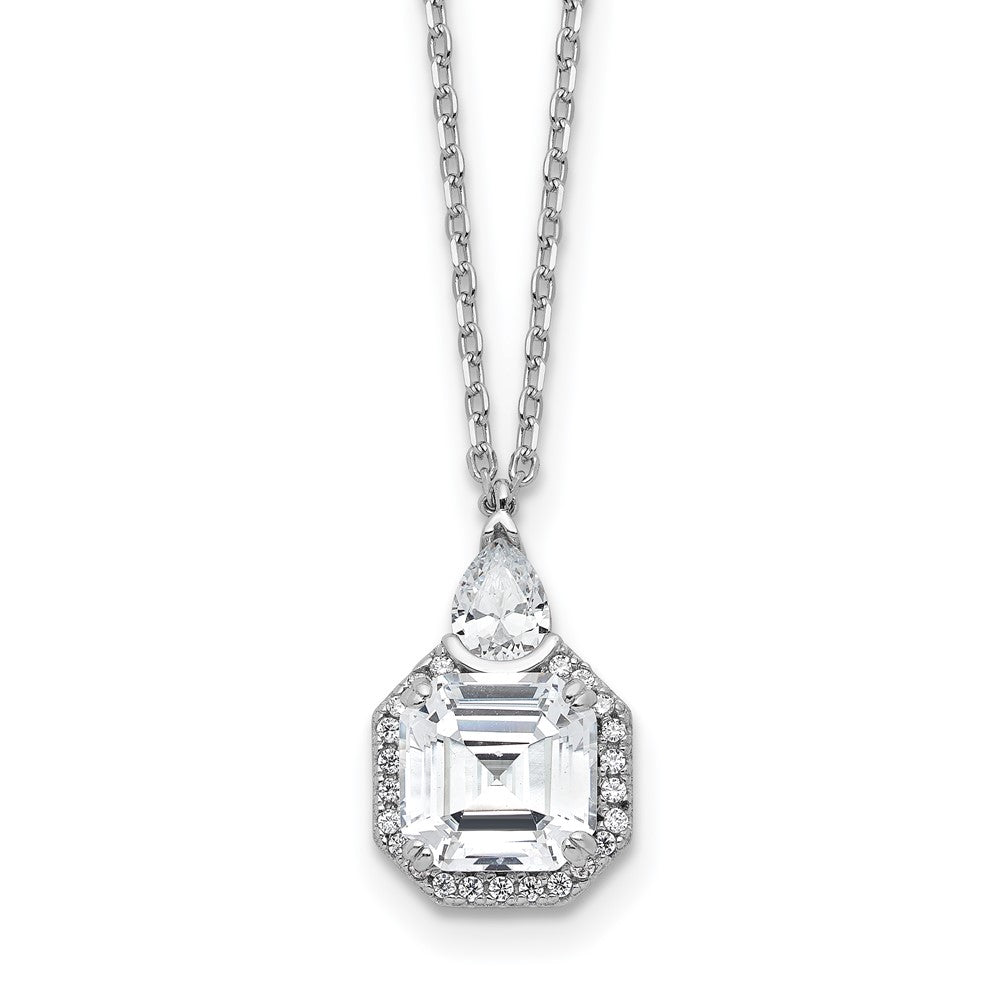 Sterling Shimmer Sterling Silver Rhodium-plated CZ 25 Stone 16 inch with 2 inch extender Teardrop Necklace 16 Inches