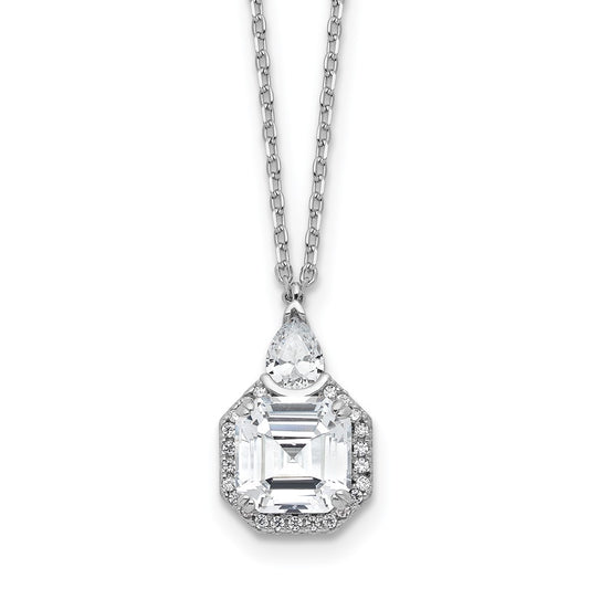 Sterling Shimmer Sterling Silver Rhodium-plated CZ 25 Stone 16 inch with 2 inch extender Teardrop Necklace 16 Inches