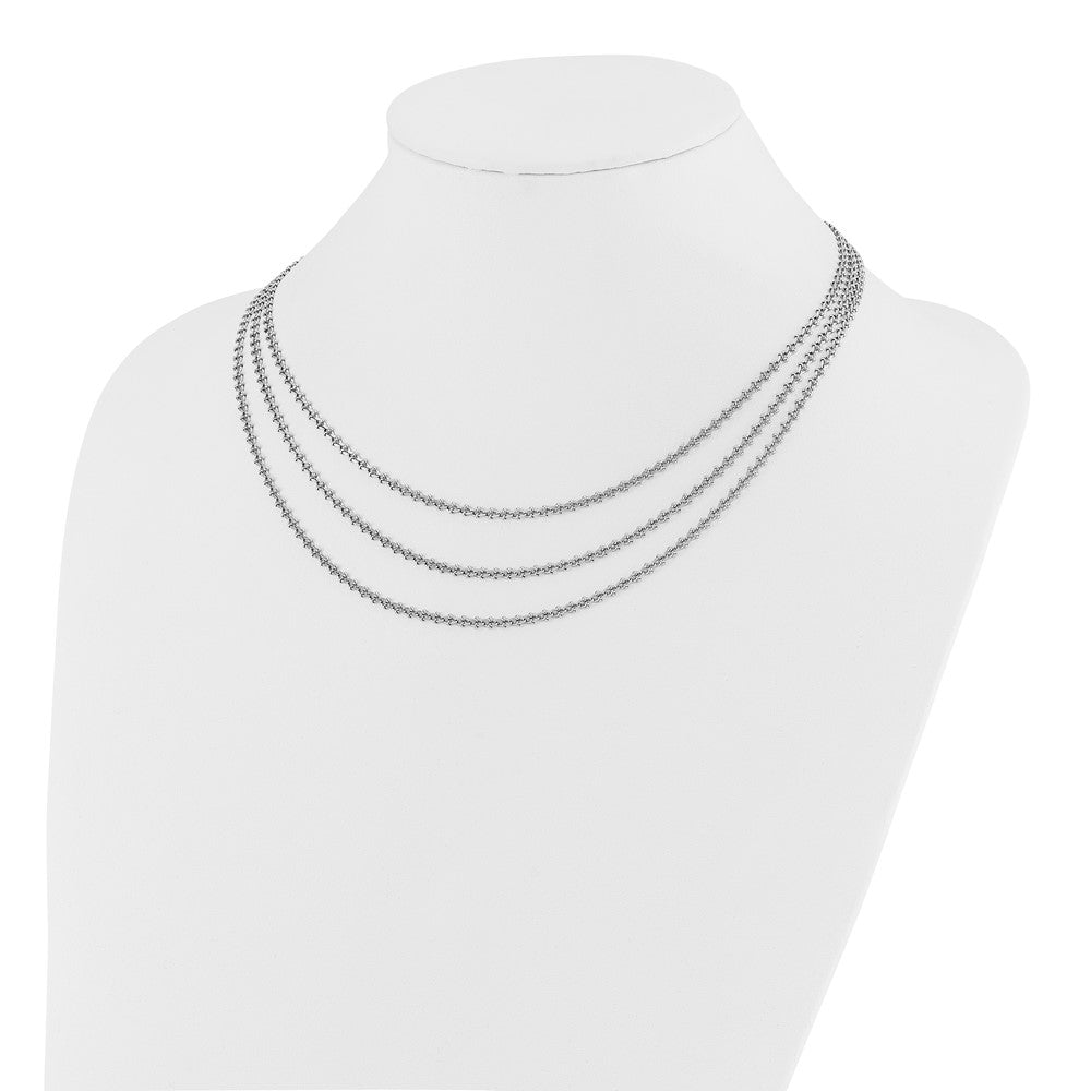 Sterling Silver Rh-plated Polished 3-Strand w/1.5in ext. Necklace