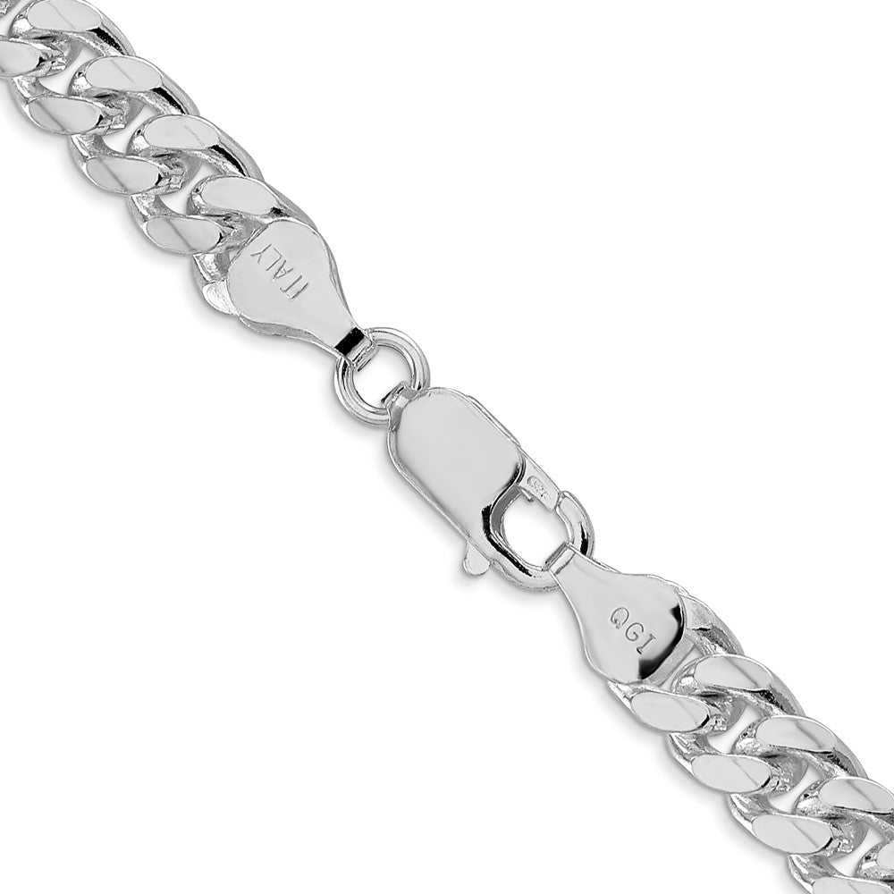 Sterling Silver Rhodium-plated 7mm Domed w/ Side D/C Curb Chain 22 Inches