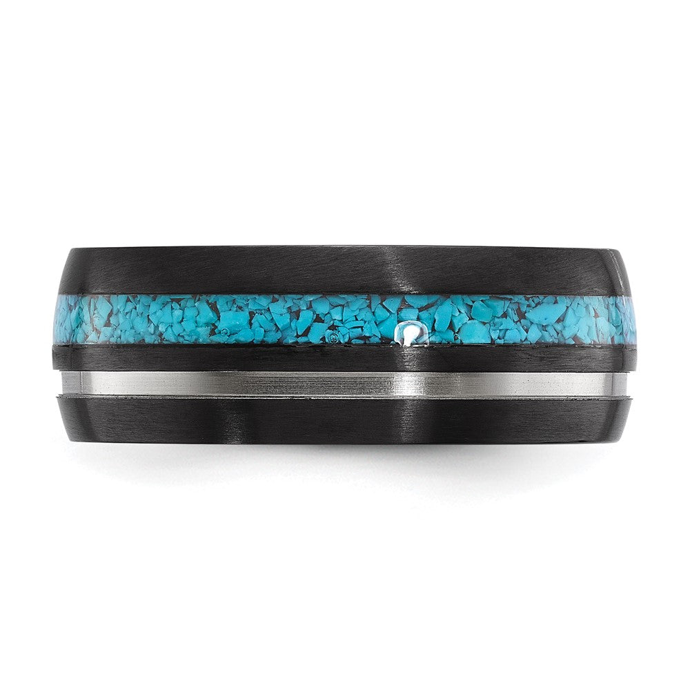 Chisel Black Zirconium Brushed and Polished with Imitation Turquoise Inlay 8mm Band Size - 9.5