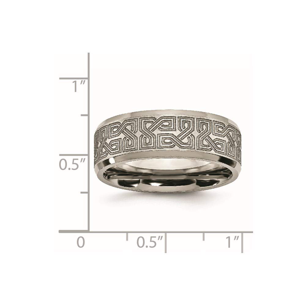 Titanium Beveled Edge 8mm Laser Design Brushed & Polished Band