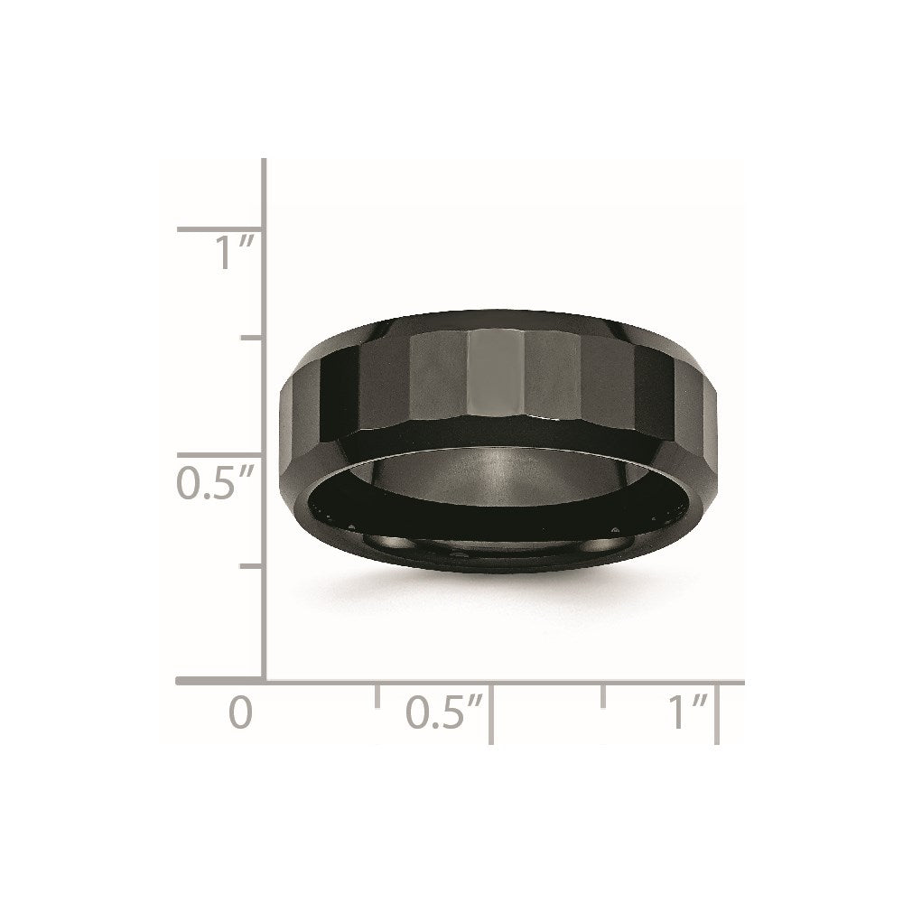 Ceramic Black Faceted Beveled Edge 8mm Polished Band Size - 11.5