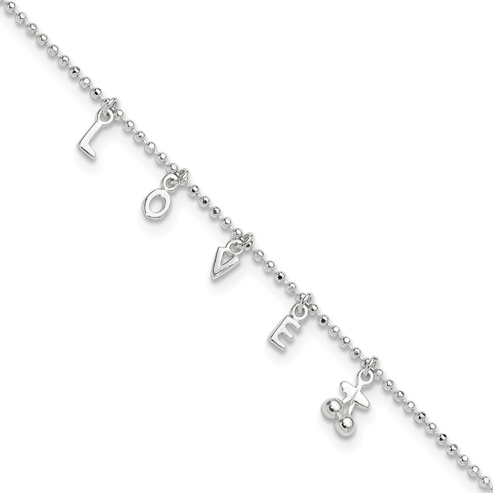 Sterling Silver LOVE 10 in Plus1 in Ext. Anklet 10 inches