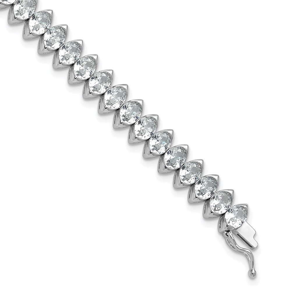 Sterling Shimmer Sterling Silver Rhodium-plated 5mm x 4mm CZ 41 Stone 7 inch Bracelet 7 inches