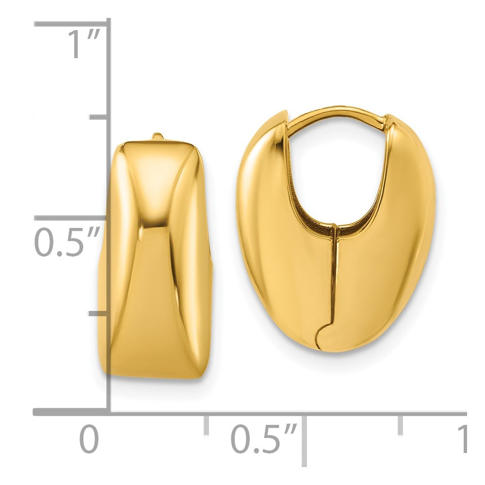 14K Polished Puff Oval Hinged Hoop Earrings