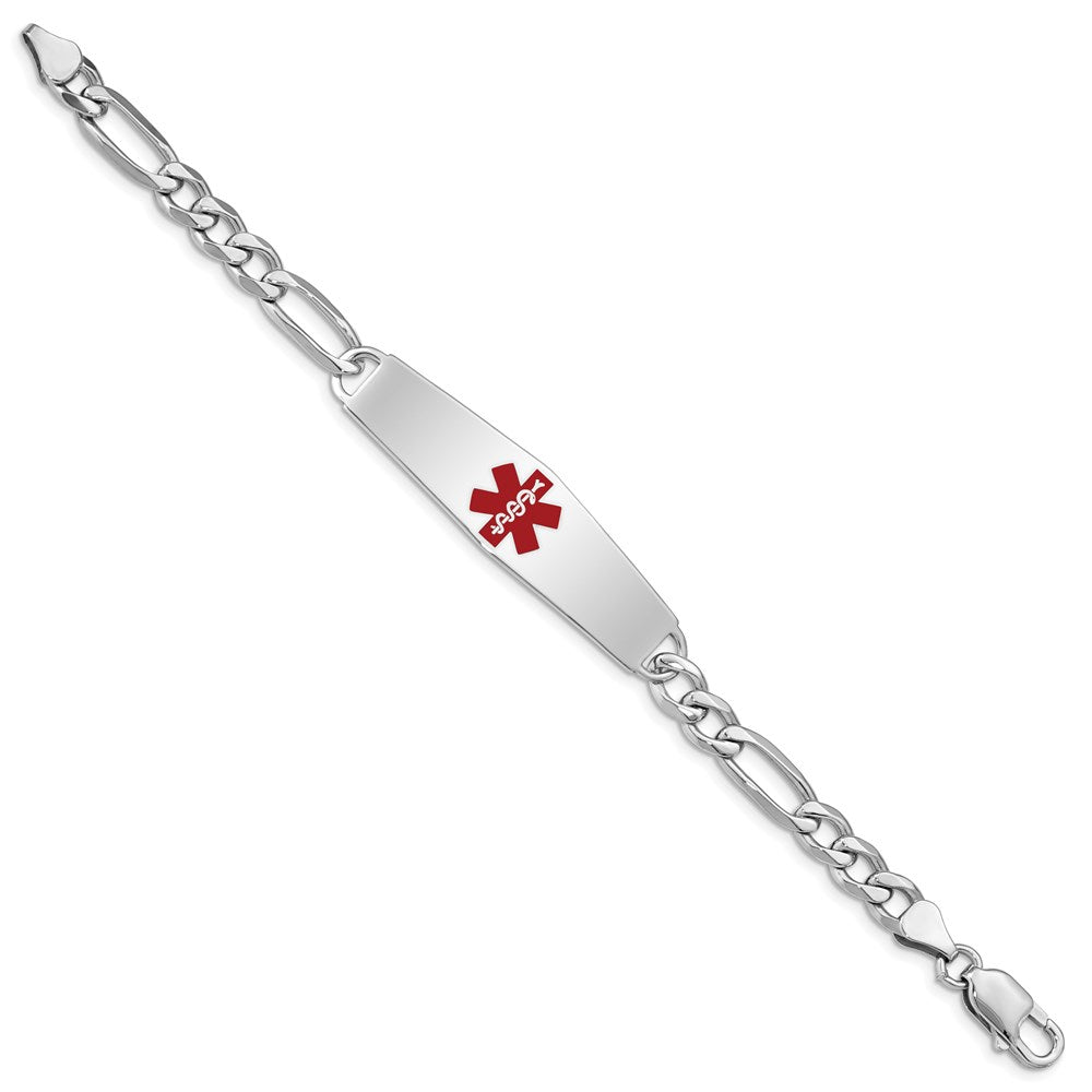 Sterling Silver Rhodium-plated Medical ID Figaro Link Bracelet 7 inches