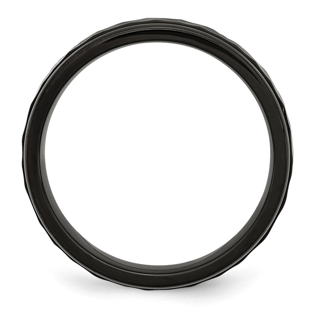 Stainless Steel Polished and Hammered Black IP-plated 7mm Band Size - 8