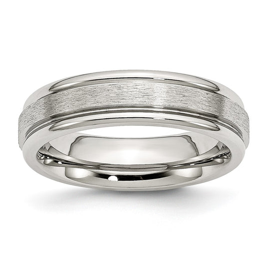 Stainless Steel Polished w/Satin Center 6mm Grooved Edge Band Size - 10