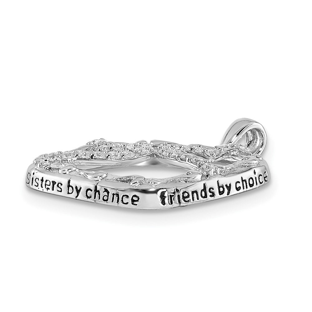 Sentimental Expressions Sterling Silver Rhodium-plated Antiqued CZ Sisters By Chance 18in Hearts Necklace 18 Inches