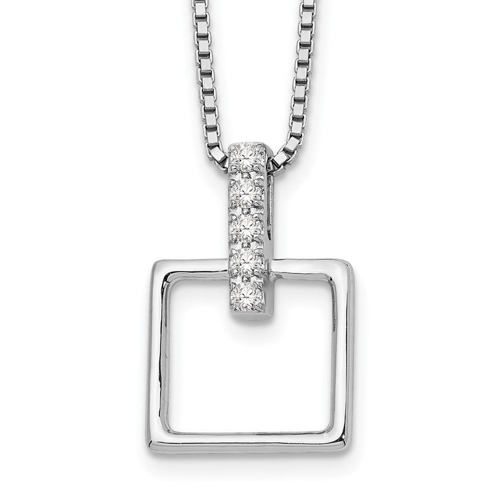 White Ice Sterling Silver Rhodium-plated 18 Inch Diamond Open Squared Necklace with 2 Inch Extender 18 Inches
