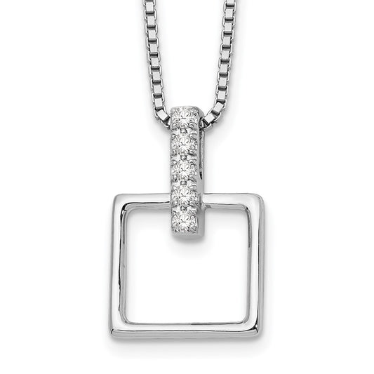 White Ice Sterling Silver Rhodium-plated 18 Inch Diamond Open Squared Necklace with 2 Inch Extender 18 Inches