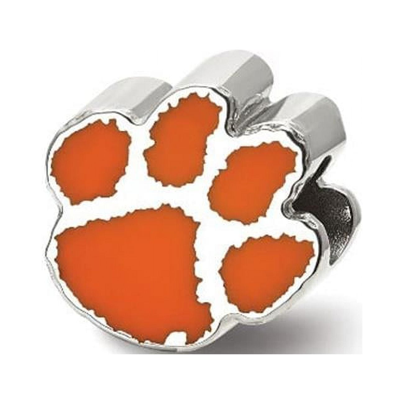 Sterling Silver Clemson Univ. Paw Print Enamel Logo Bead Charm