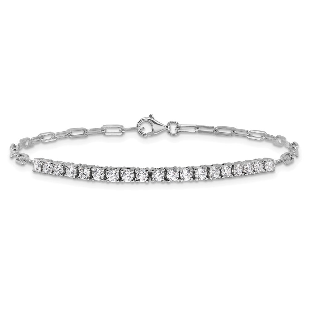 Sterling Shimmer Sterling Silver Rhodium-plated 19 Stone 7 inch Paperclip Link Bracelet 7 inches