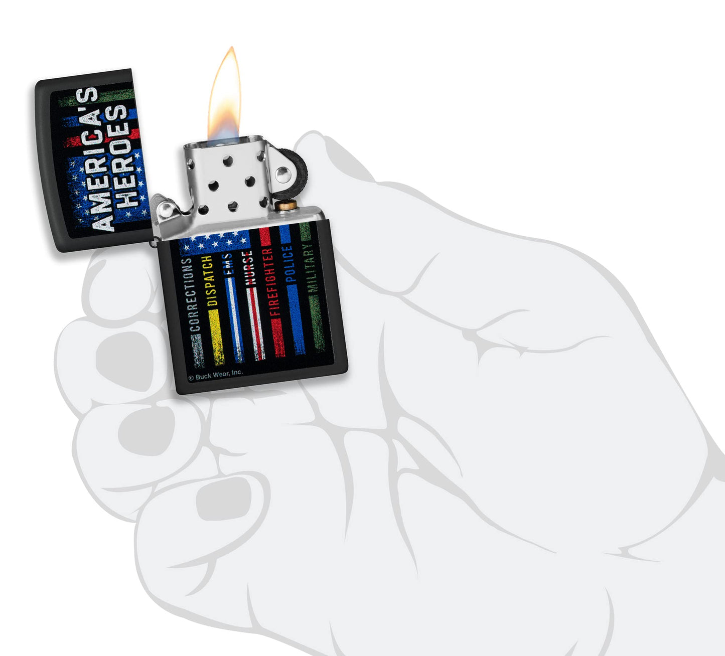 Zippo Buckwear America's Heroes Design Black Matte Pocket Lighter