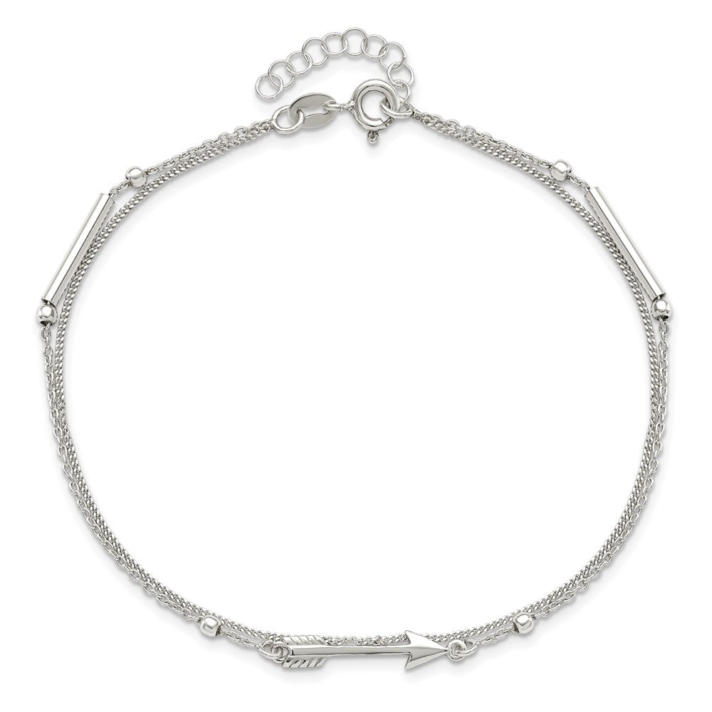 Sterling Silver 9in Plus 1in Ext. 2-strand Arrow and Bar Anklet 9 inches