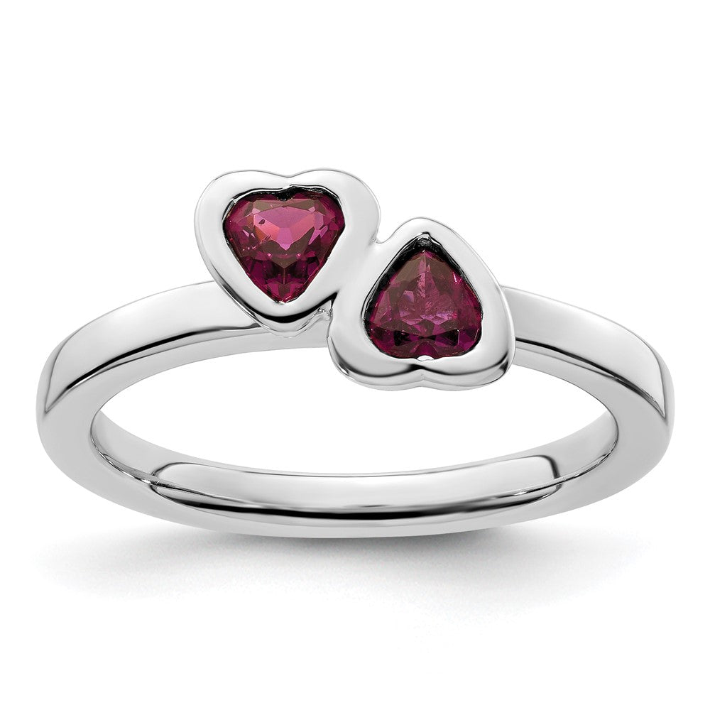 Sterling Silver Stackable Expressions Rhodolite Garnet Double Heart Ring Size -7