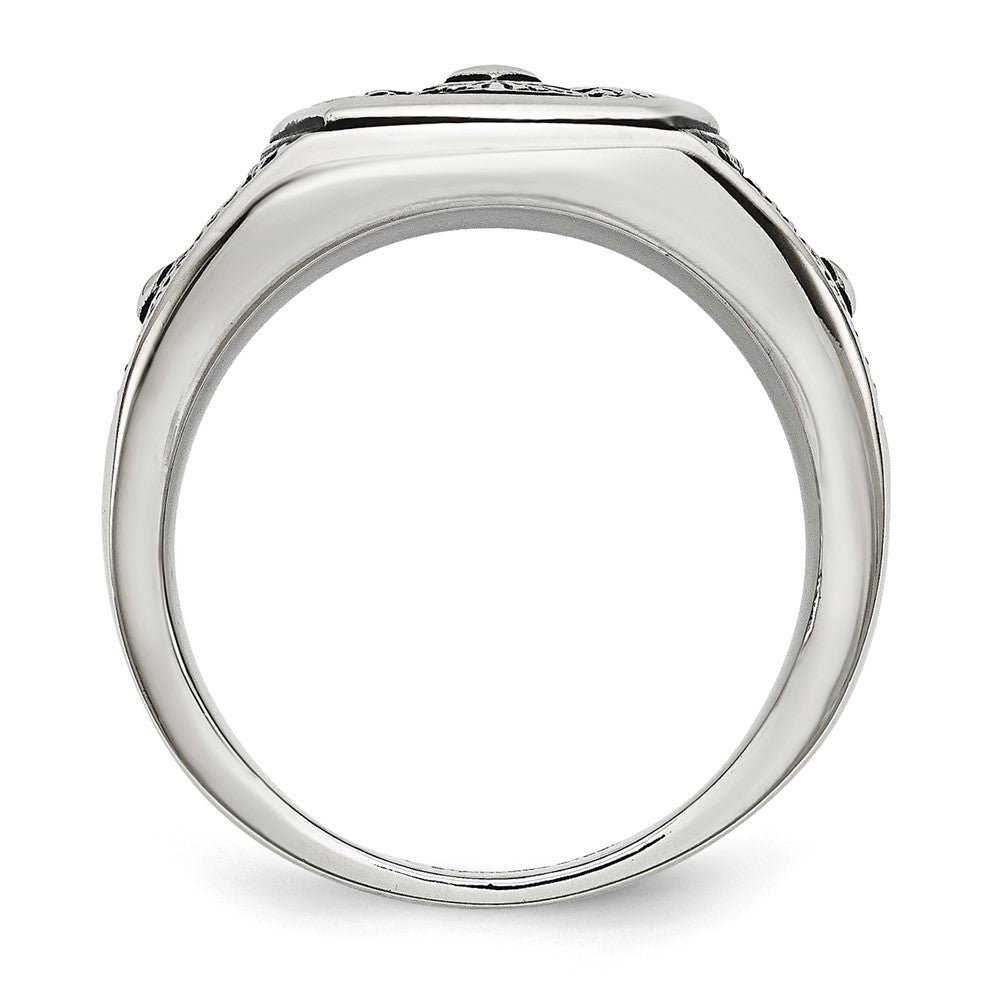 Stainless Steel Antiqued Polished & Textured Cross Ring Size - 11