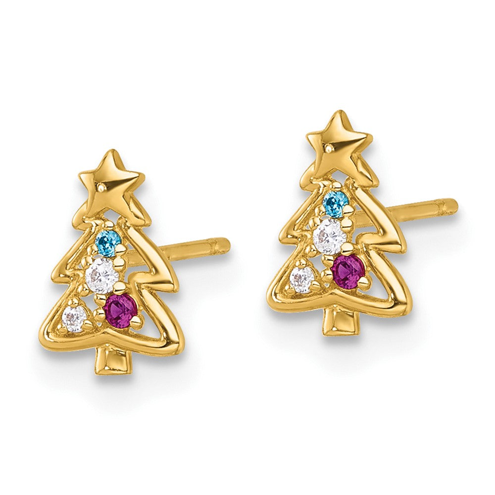 14K Madi K Polished Created Ruby & CZ Christmas Tree Children's Post Earrings