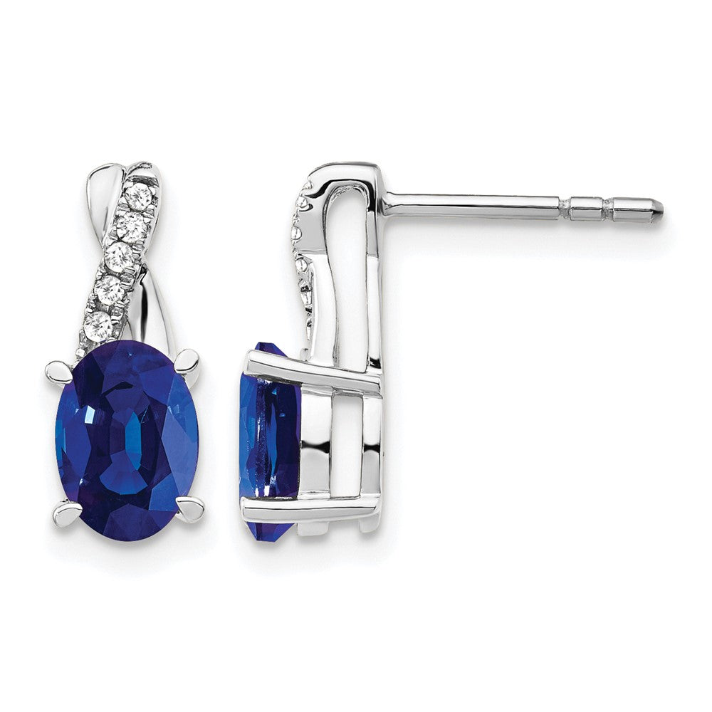 14K White Gold 7x5mm Oval Lab Created Sapphire & Diamond Earrings (September)
