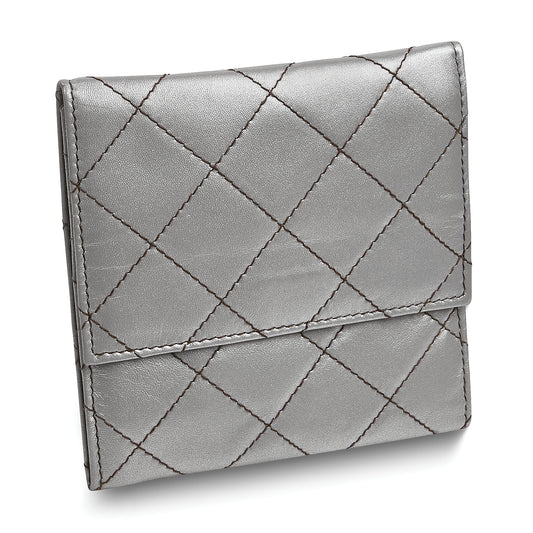 Silver Leather Satin Lined Magnetic Closure Quilted Jewelry Folder GM17727